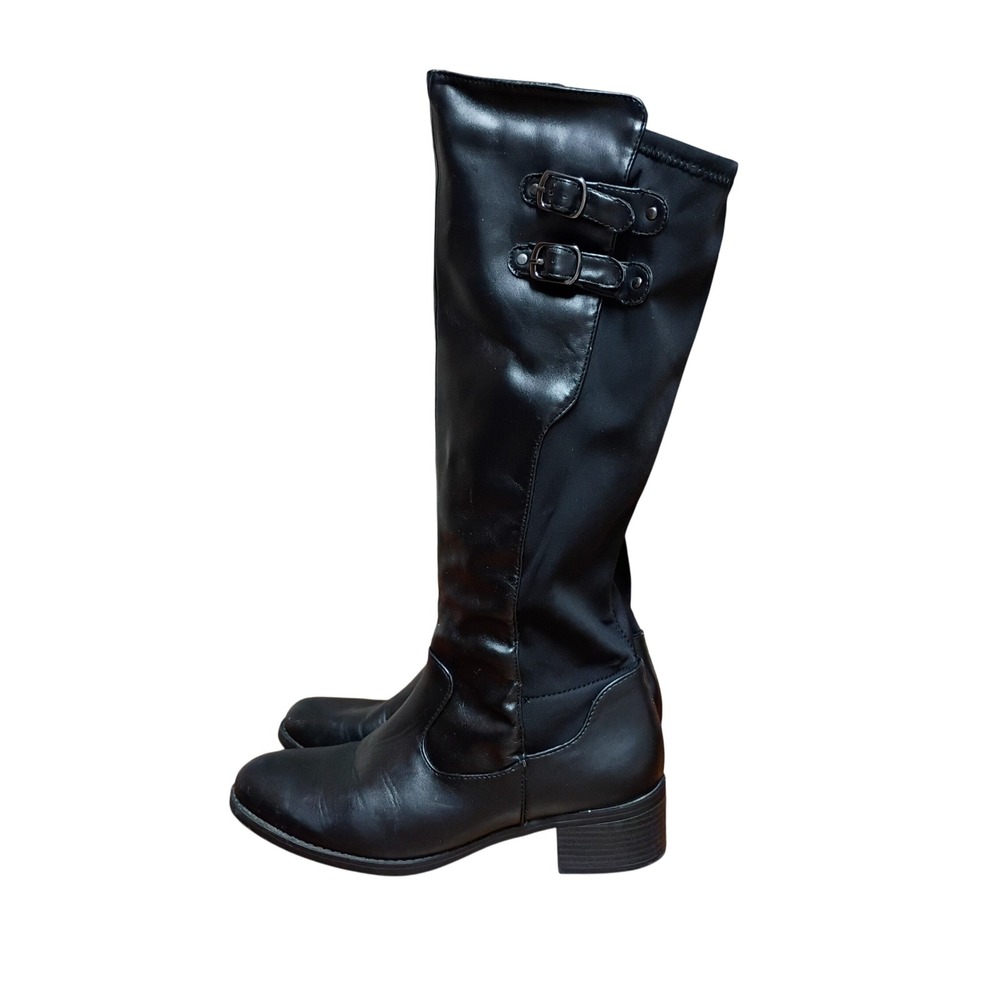 Easy Street Womens Black Tall Riding Boots Mixed Media Buckle 30-0731 Size 9.5 M
